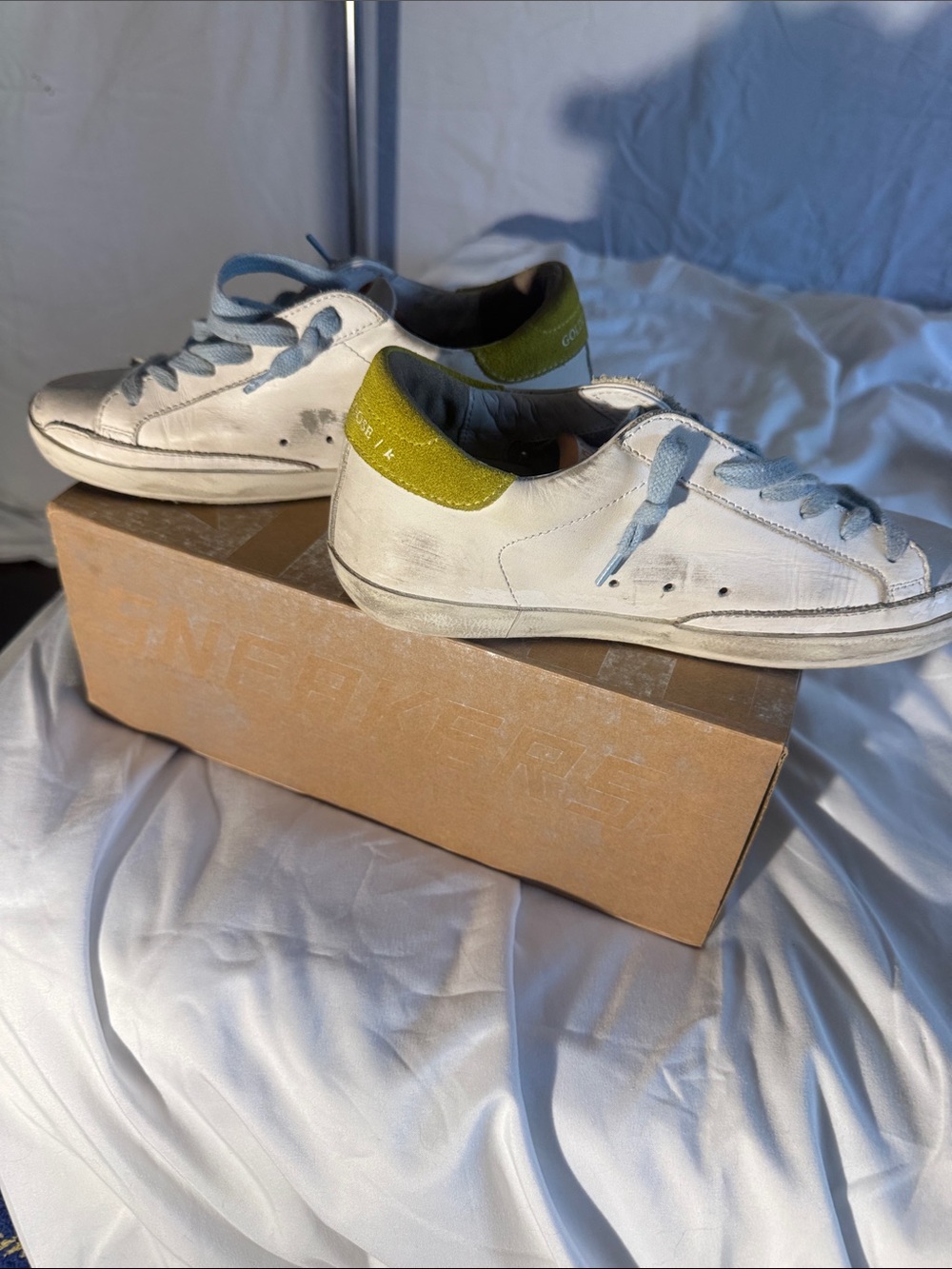 Golden Goose White Sneakers with Yellow Heel Tab and Purple Star - Picture 4 of 5